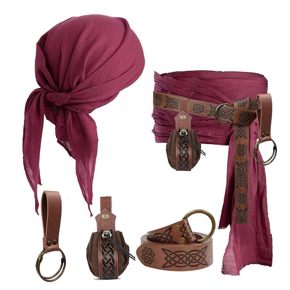 3216 Pirate Costume Head Scarf Bandana Hat Waist Sash Medieval